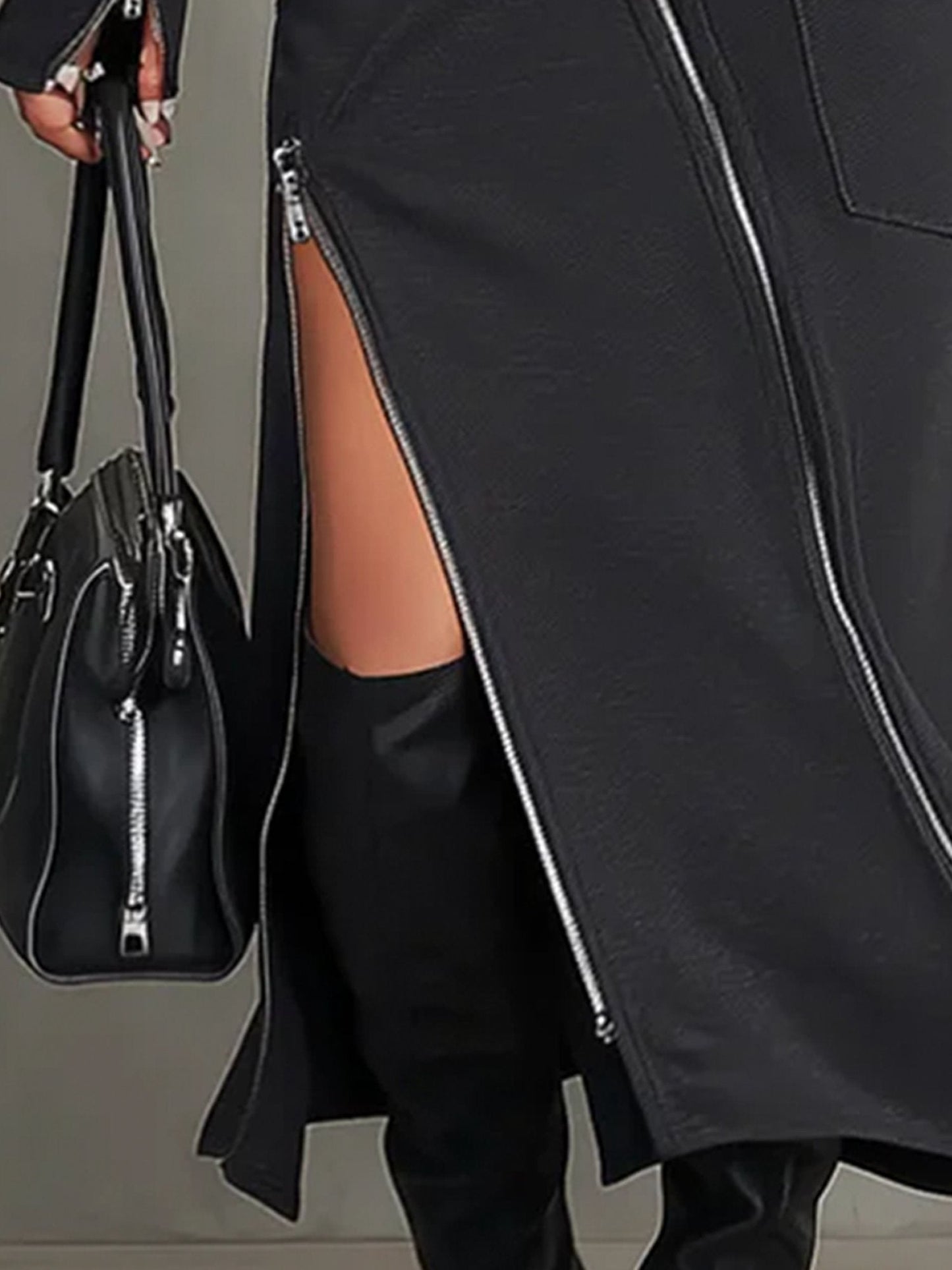 Lux™ -Conjunto de Cuello Alto Bolsillos Cremallera