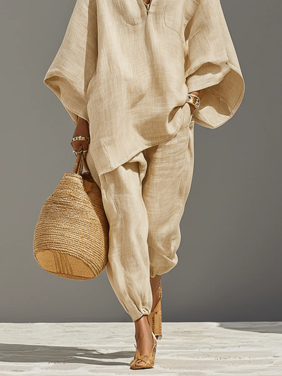 Beach™ -Conjunto Minimalista en Caki Claro con Top y Pantalones