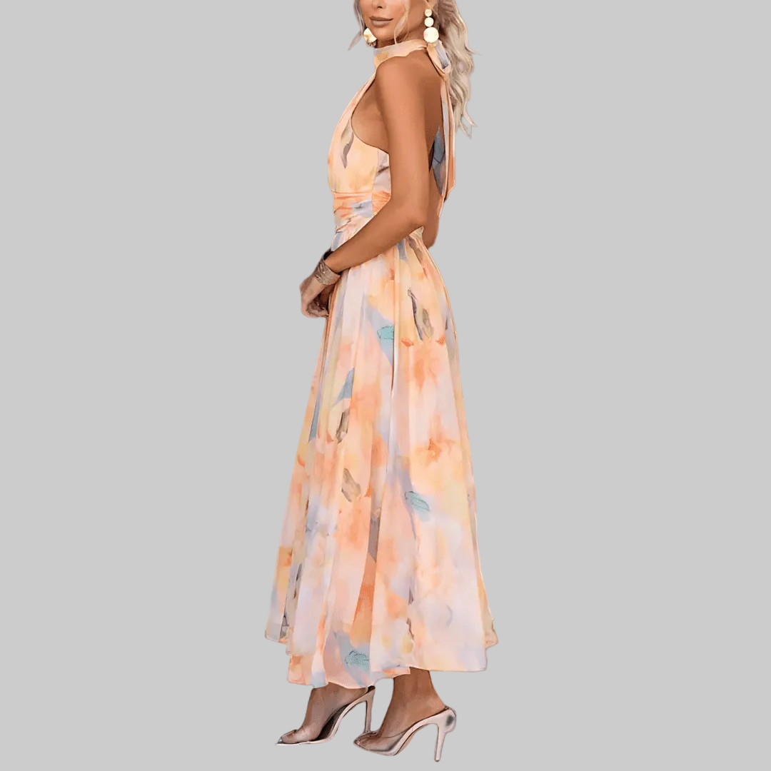 Zuleima™ | Vestido de Impresión Acuarela con Cuello Halter
