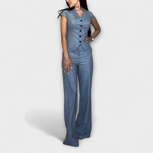 Ivy™  - Top Elegante con Escote en V y Conjunto Pantalones