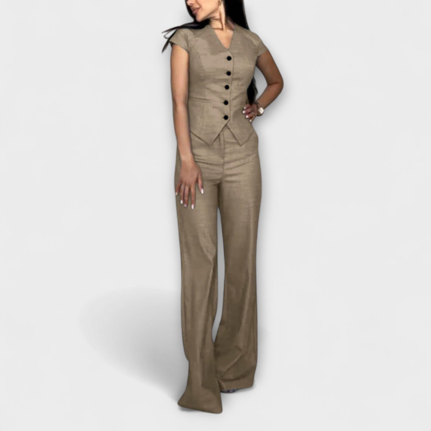 Ivy™  - Top Elegante con Escote en V y Conjunto Pantalones