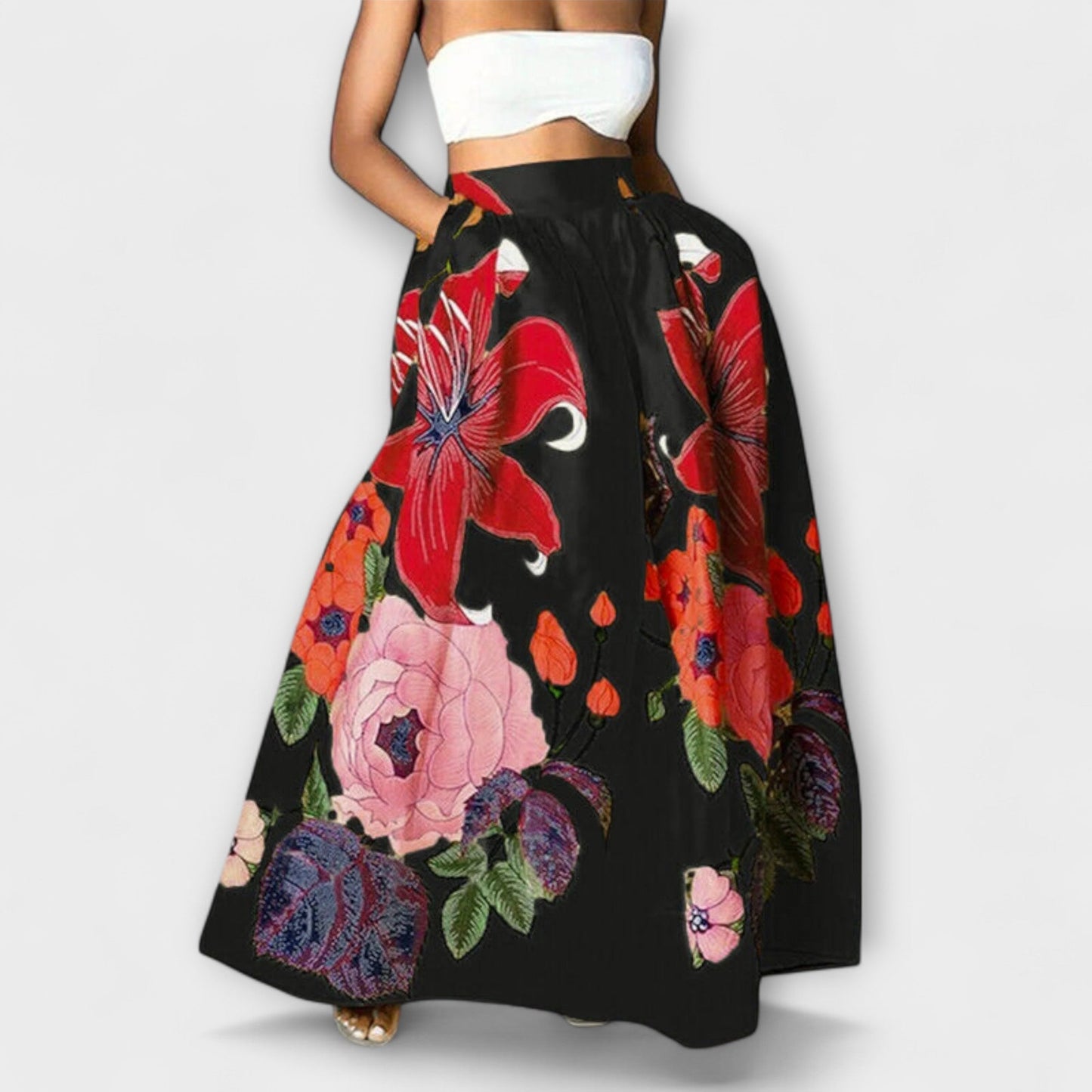 Yesenia™  - Falda de Cintura Alta con Estampado Floral Elegante