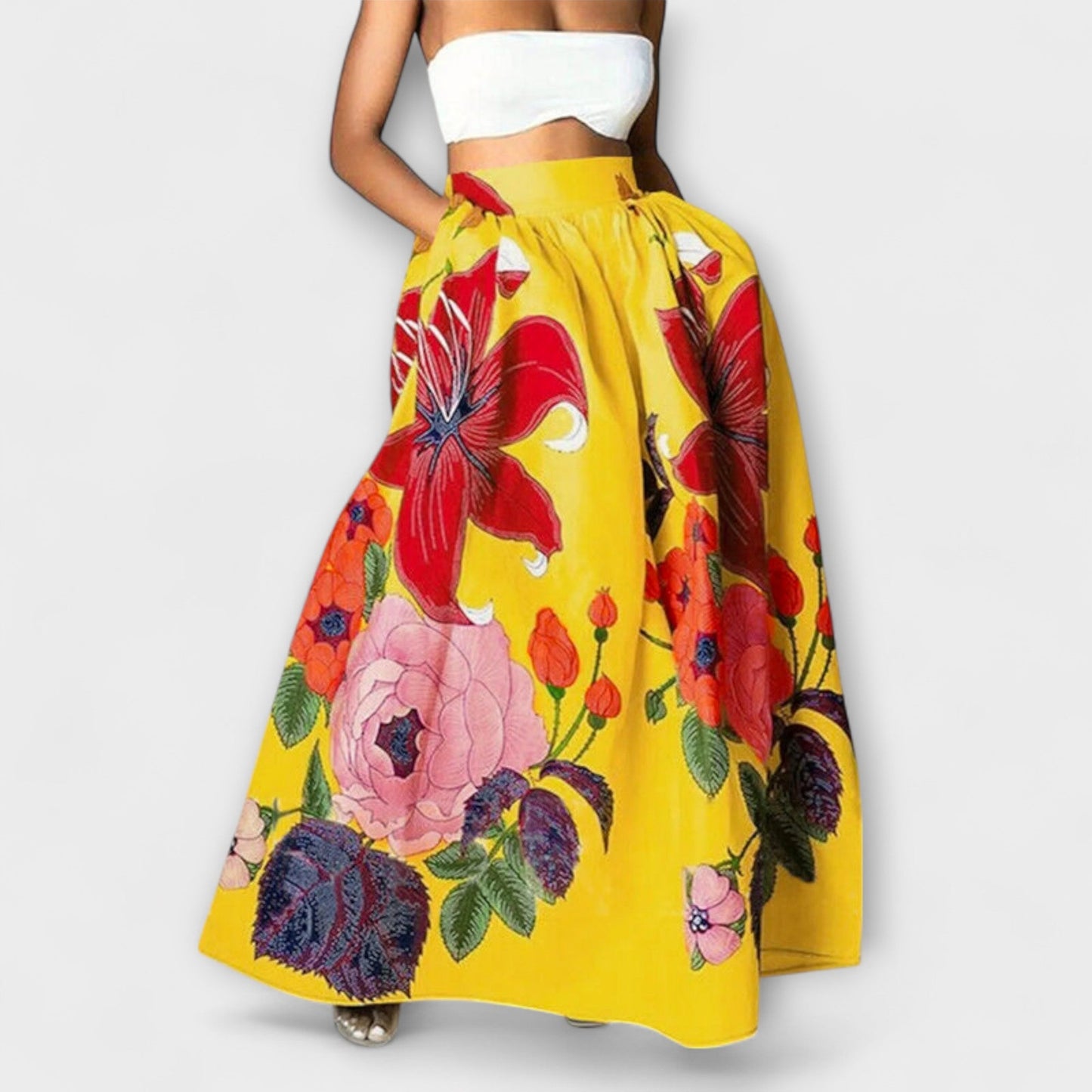 Yesenia™  - Falda de Cintura Alta con Estampado Floral Elegante