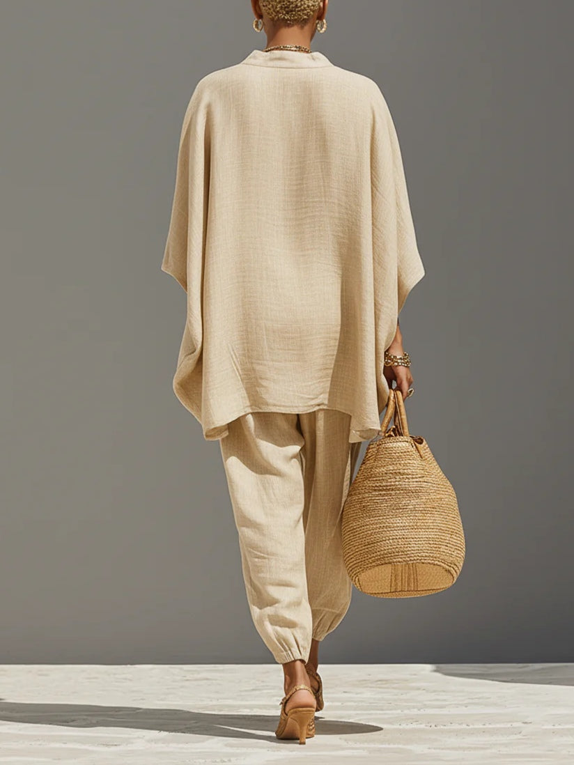 Beach™ -Conjunto Minimalista en Caki Claro con Top y Pantalones