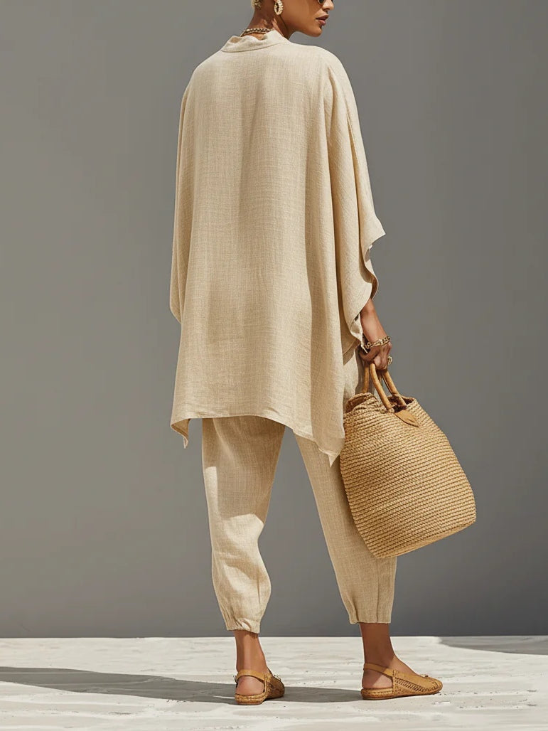 Beach™ -Conjunto Minimalista en Caki Claro con Top y Pantalones