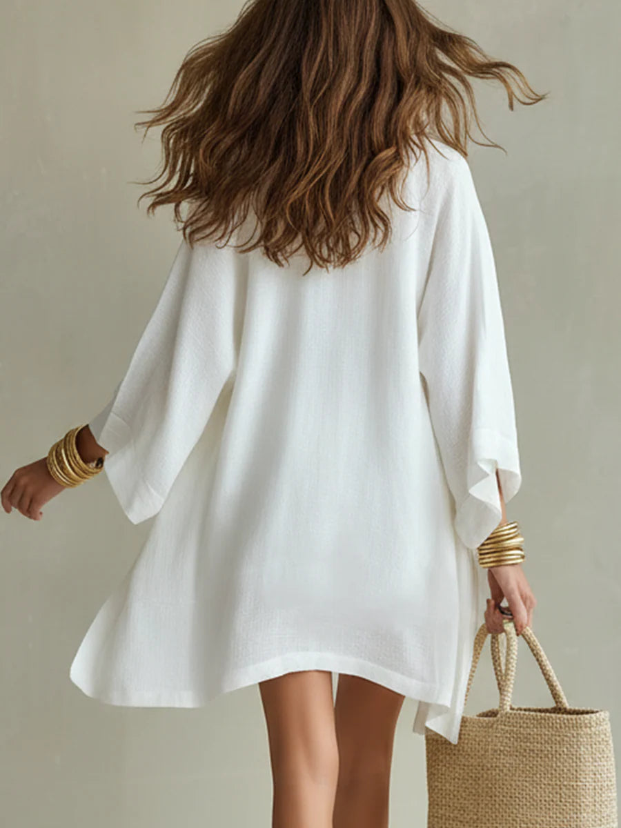 Estrella™ -Conjunto de Tres Piezas: Cardigan Blanco Holgado y Pantalones Cortos Cordón