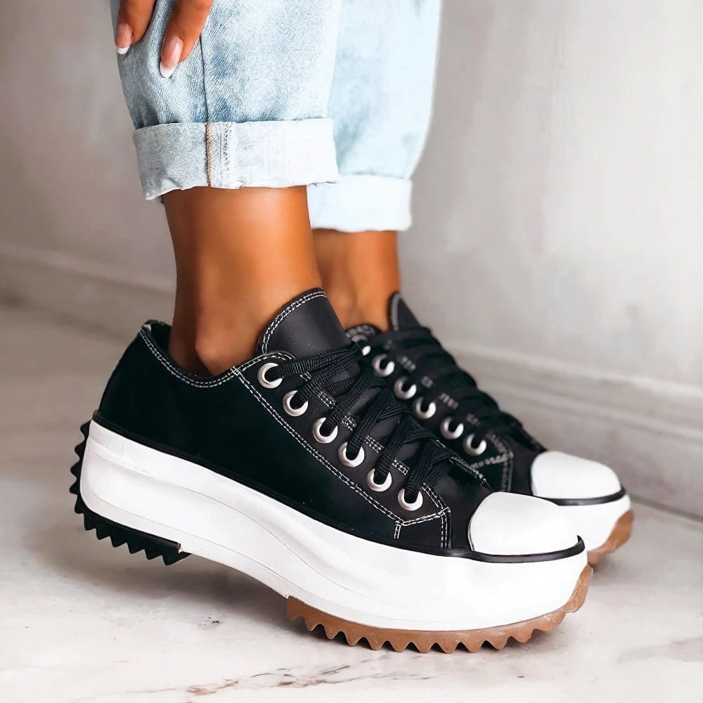 Elina Zapatos  Con Tacón Grueso Lona Estilo Urbano