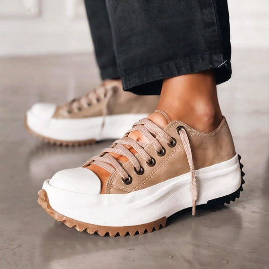 Elina Zapatos  Con Tacón Grueso Lona Estilo Urbano