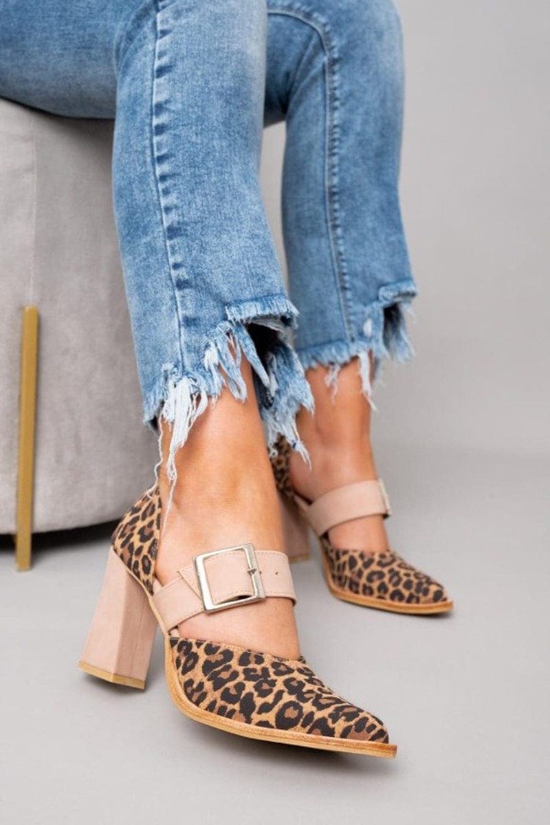Dona™ | Tacones de bloque con estampado de leopardo audaz