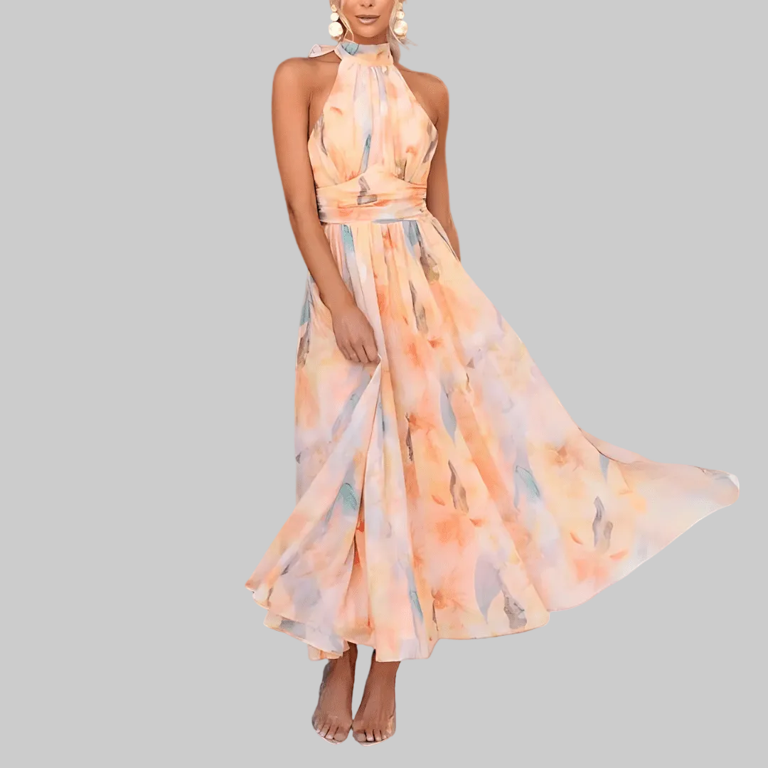 Zuleima™  | Vestido de Impresión Acuarela con Cuello Halter