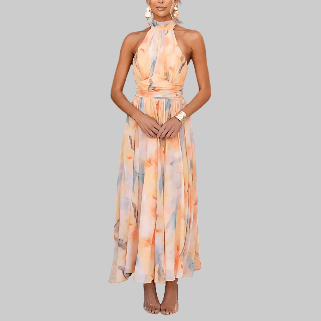 Zuleima™  | Vestido de Impresión Acuarela con Cuello Halter