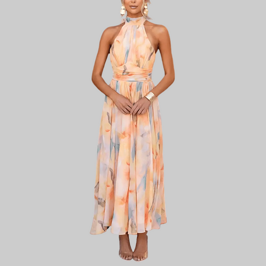 Zuleima™  | Vestido de Impresión Acuarela con Cuello Halter
