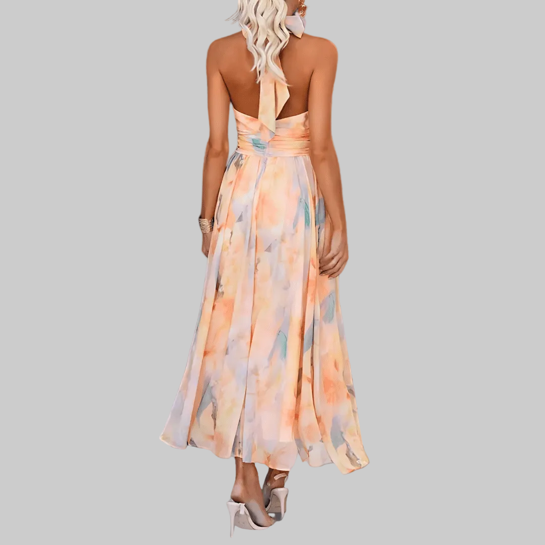 Zuleima™  | Vestido de Impresión Acuarela con Cuello Halter